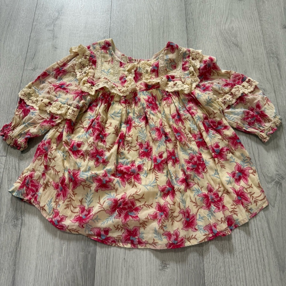 Charming Floral Kids Blouse with Lace Accents